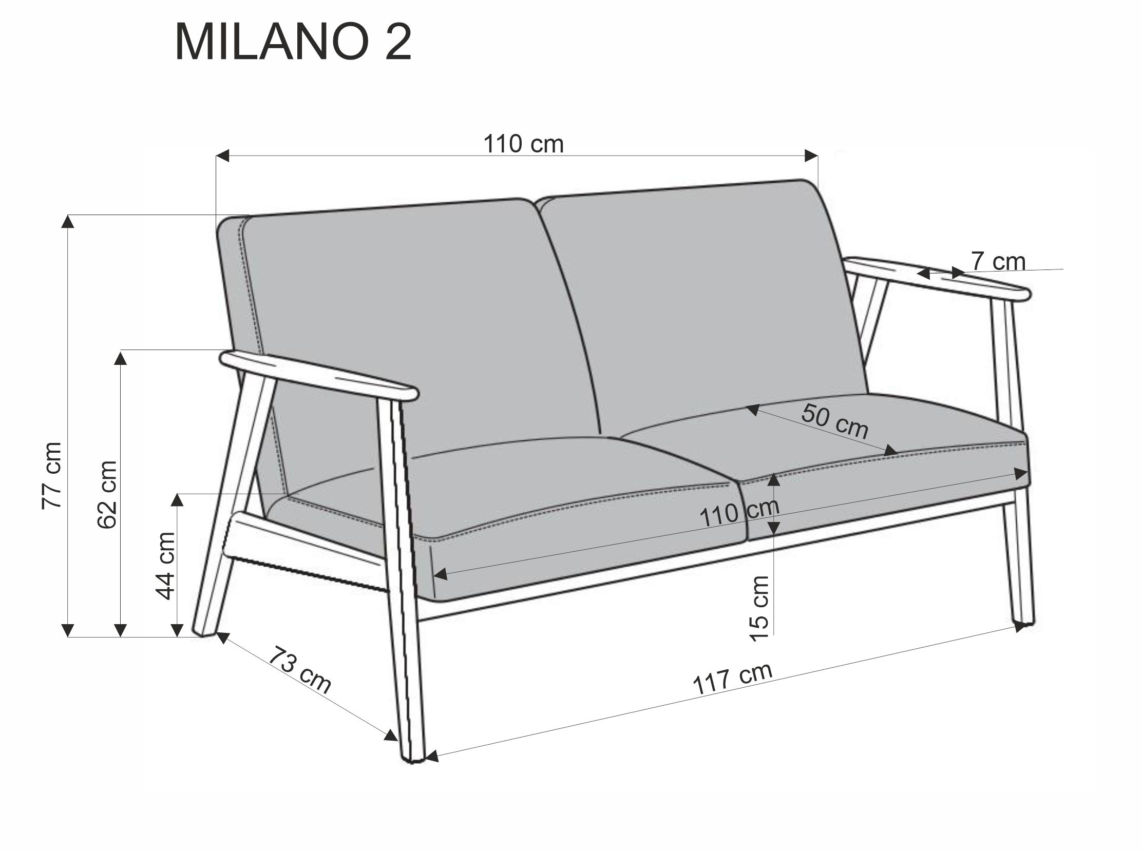 MILANO 2S canapea - albastru tap. Castel 74 Canapea cu două locuri milano 2s - albastru catifea castel 74 / închis nuc 	